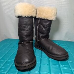 Women's Sheepskin Boots, Brown/Cream, Size 9